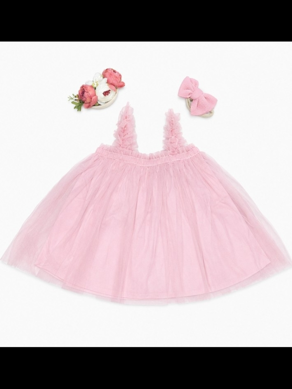 Infant Girls Pink Tulle Dress with Floral & Bow Headbands | Newborn Photo Outfit
